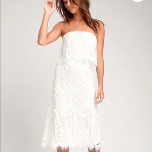 Lulus Delia White Lace Strapless Midi Dress